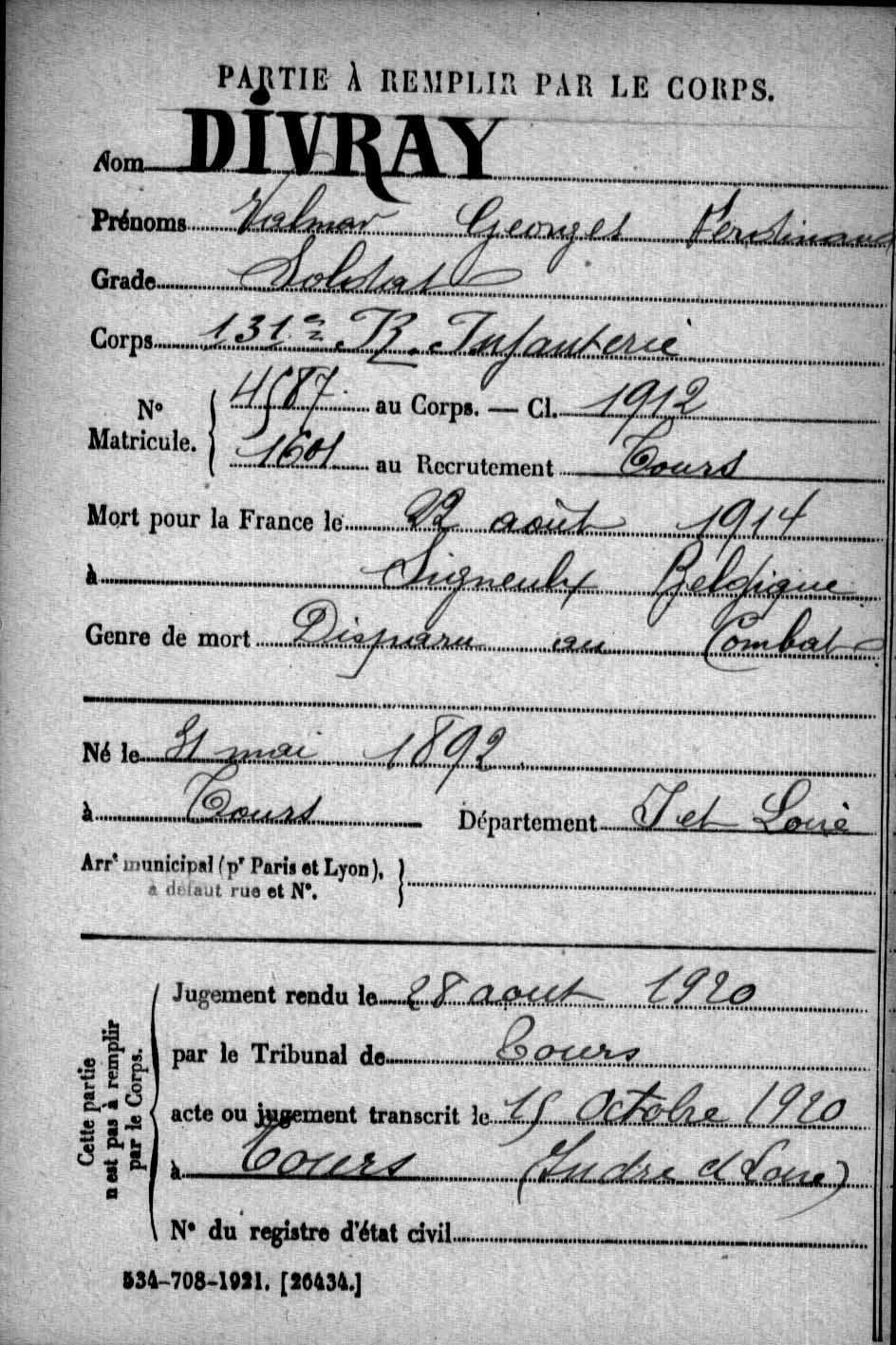 Valmard Georges Ferdinand DIVRAY