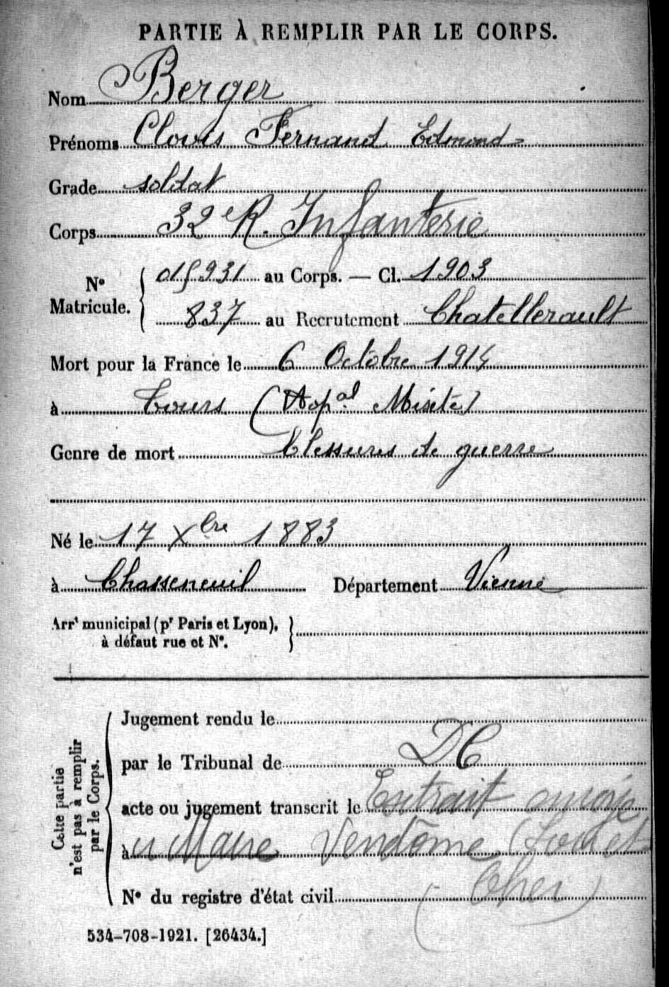 Clovis Ferdinand Edmond BERGER
