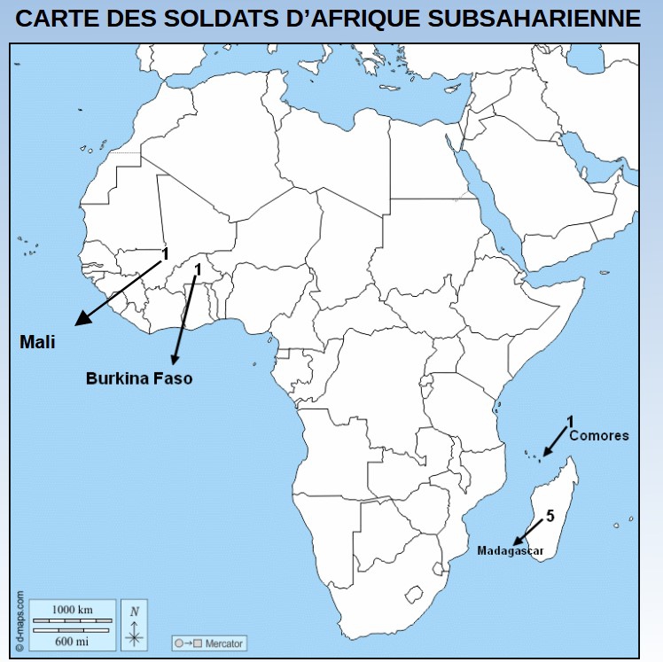 Carte d'origine des soldats subsahariens