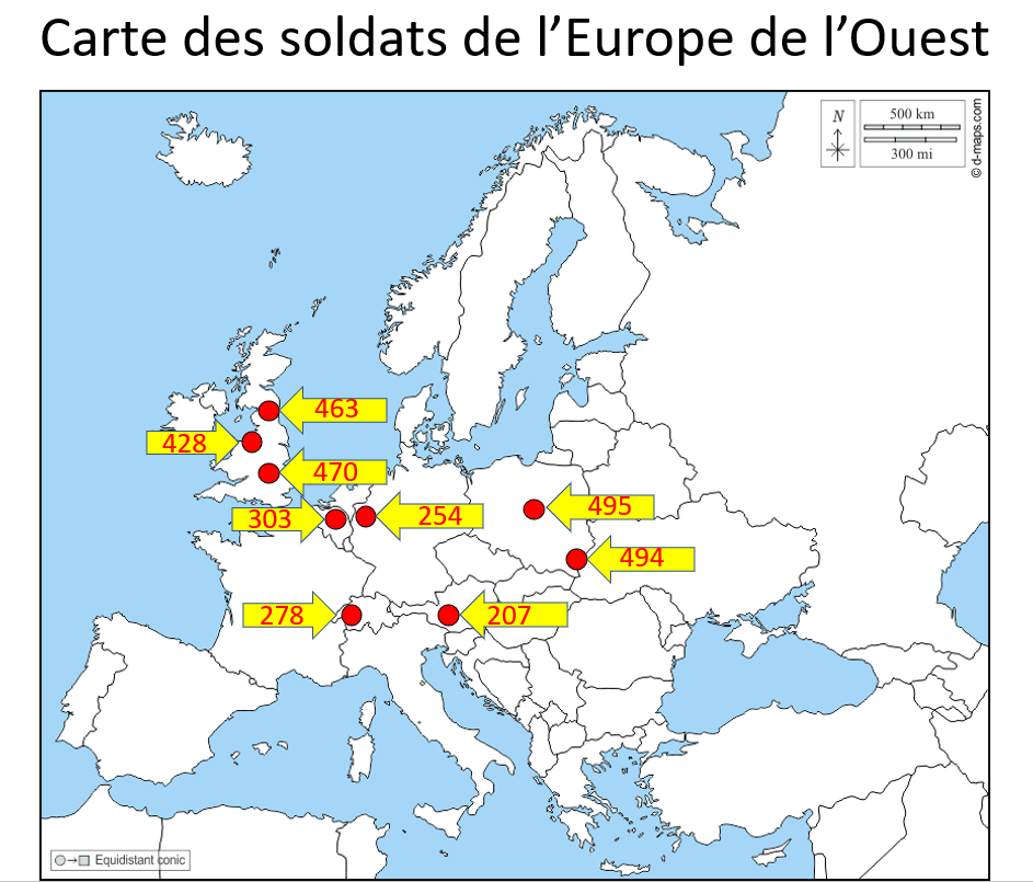 Carte des soldats de l'Europe de l'ouest