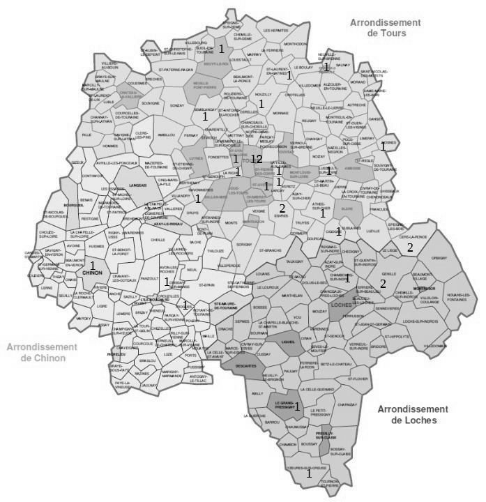 Carte de l'origine des soldats d'Indre et Loire